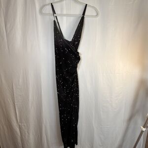 Aakaa Black Sequin Midi Dress With Slit Size Medium Preowned